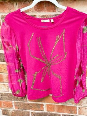 Kit Cornell Spider in Gold With Sheer Floral pattern Sleeves. Size 4